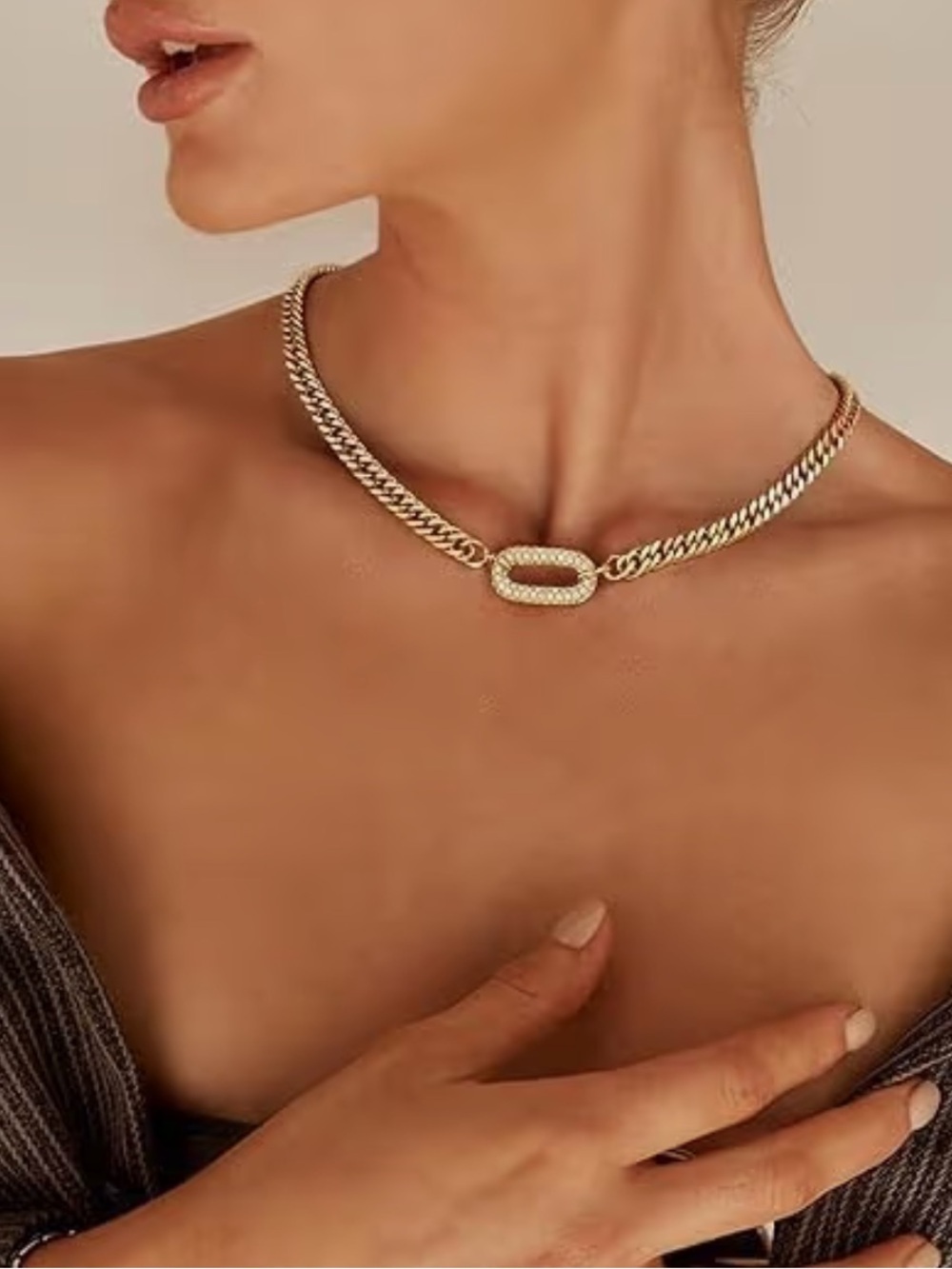 Luxury  Gold Pave Crystal Link Chain Necklace